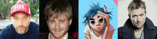 gorillaz-gal: murd0c:  gorillaz + their voice artists speaking voices on the left and italicized, si
