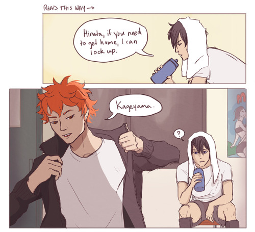 reallycorking:  The nsfw sequel (that literally no one asked for, lmao) to the kagehina third-year captains comic, in which, after years of unresolved sexual tension, they finally go for it. I like to think that once it happens, it would happen r e a