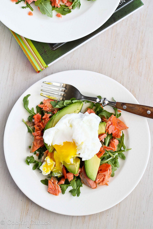 My idea of a perfect breakfast! Wild salmon with rocket, avocado and perfectly poached egg. 