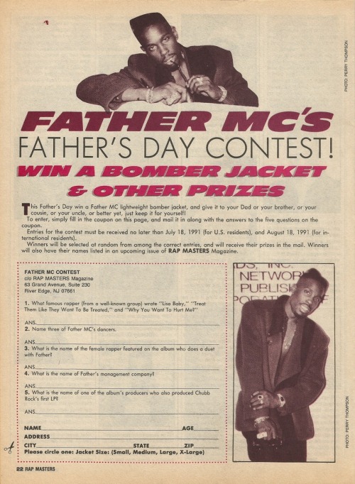 Father MC’s Father’s Day Contest [Rap Masters Magazine] (1991) (via genevanheathen)    