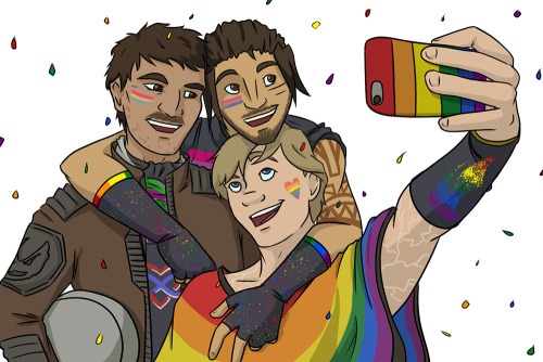 Modern AU version of the TKT OT3 going to a Pride parade and having a great time.Pride month is off 