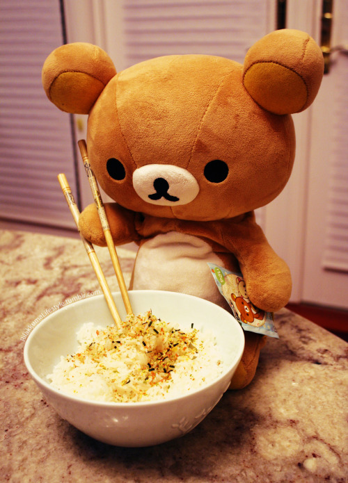 Rilakkuma enjoys furikake with his rice.