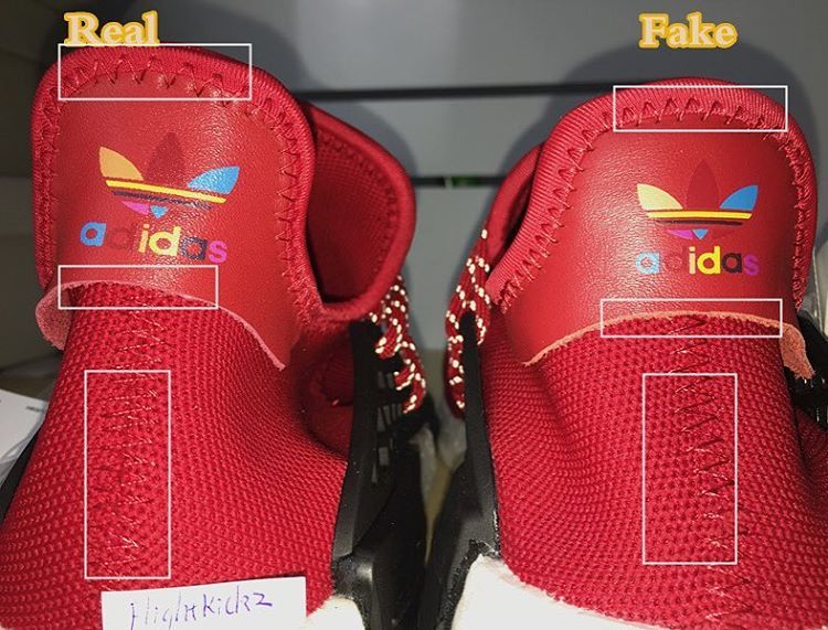 www.flightkickz.cn/com — NMD Human race red fake vs real Real one...