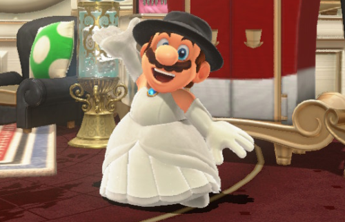 suppermariobroth:In Super Mario Odyssey, if Mario is wearing the Bridal Gown, he will be wearing ear