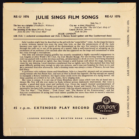 classicwaxxx:  Julie London “Sings Film Songs” EP - London Records, Finland (1957).