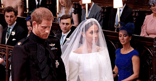 70yardrobbo: Prince Harry wiping away tears after Meghan Markle finishes her walk down the aisle