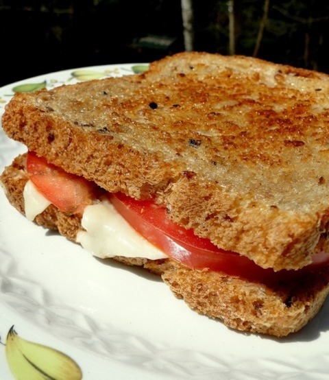 Buttered Grilled Cheese On Whole Wheat Bread With Tomatoes