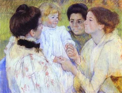 impressionism-art-blog: Women Admiring a Child via Mary CassattMedium: pastel on paper