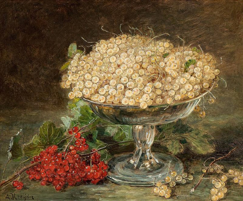 art-and-things-of-beauty:Alexis Kreyder (German,1839-1912) - Still life with red and white currant.