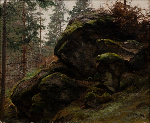 art-and-things-of-beauty:  Berndt Lindholm (1841-1914) - Study of rocks in forest, oil on canvas, 38 x 46 cm. 