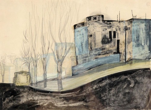 dappledwithshadow: Avraham Ofek (Bulgarian, 1935-1990)House and TreesDimensions:  36x49 cmMediu