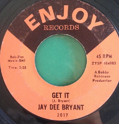 Jay Dee Bryant “Get It” (Enjoy, 1965)
(Click title to download)
Listen to this track in the Singles Mixer Volume Four Podcast
Everyone here should be familiar with Bobby Robinson’s Enjoy Records. The New York label was run out of Robinson’s record...