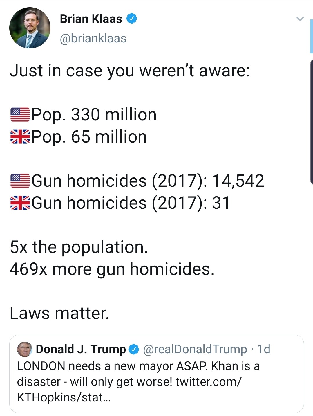 liberalsarecool: White Nationalist Trump criticized Muslim London Mayor about crime. This is called ‘bullshit’ and Republicans eat it every day. 