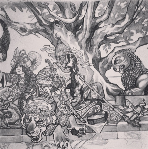 caitlynkurilich:Graphite work-in-progress shots for The Princess &amp; The Palace Guard, as part