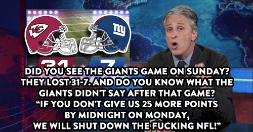 comedycentral:  Hey, don’t give the Giants any ideas. Click the gif to watch Jon