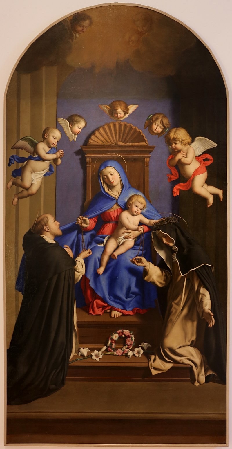Our Lady Giving The Rosary To St Dominic And St Catherine Of Siena (Il Sassoferrato)
