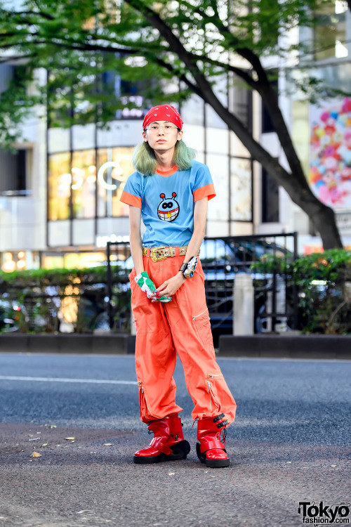 Japanese fashion shop manager Muyua on the street in Harajuku wearing vintage fashion by several 199