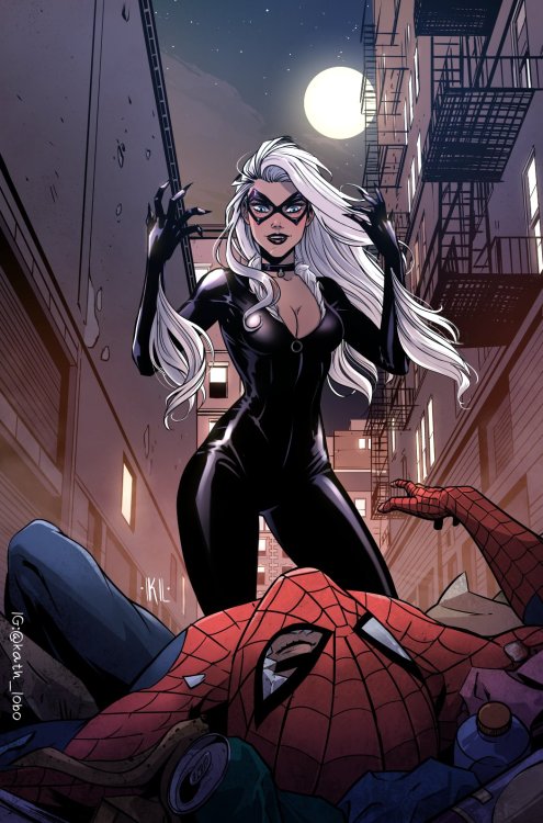 bear1na:Black Cat and Spider-Man by Kathy Lobo *