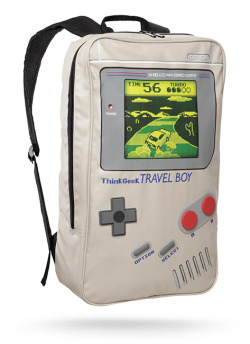 gamefreaksnz:  TravelBoy Backpack Warning: May induce fits of nostalgia Inspired by our favorite old portable system D-pad and buttons are raised applique Lightweight, durable, and, most of all, fun US ื.99 @ThinkGeek