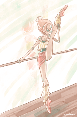 pinklikeme:  Lunch break doodle of Pearl doing some barre exercises. Her shirt says “Jete en L’air like you just don’t care.” It’s from a brand called Cloud &amp; Victory that makes ballet dance apparel. C: 