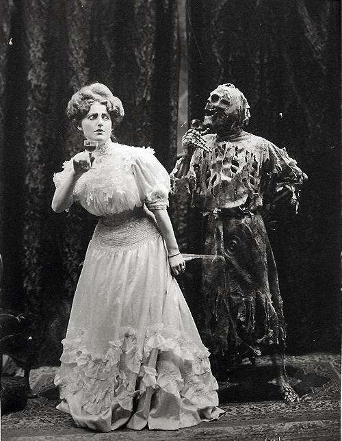 vintagegal:  A Vaudeville performance based on the old English ballad “Death and the Lady”. Photographed by Joseph Hall, 1906 (via) 