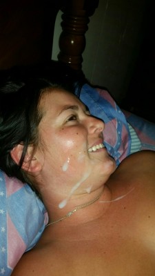 1sexyhornywife:  As requested. Here’s his cum all over my face
