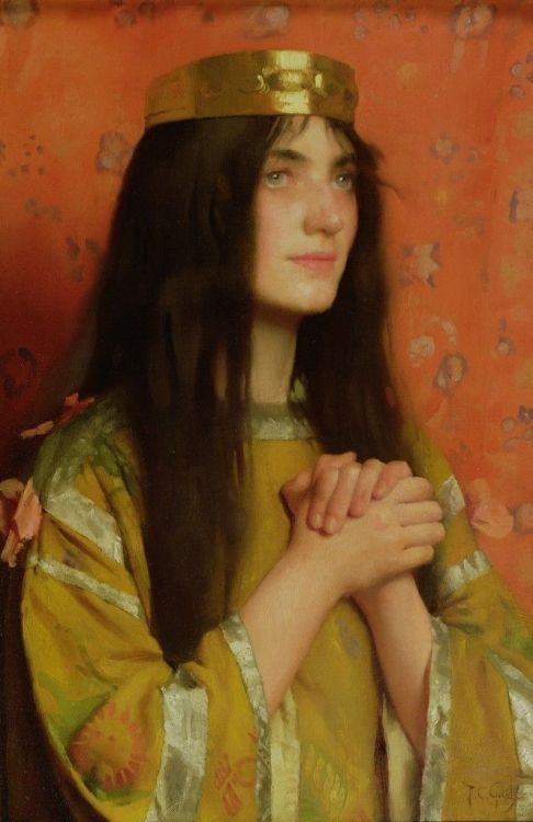 insipit:  Thomas Cooper Gotch (1854–1931, England)Gotch was an English Pre-Raphaelite painter and illustrator. He studied art in London and Antwerp before he married and studied in Paris with his wife, Caroline, a fellow artist. Returning to Britain,