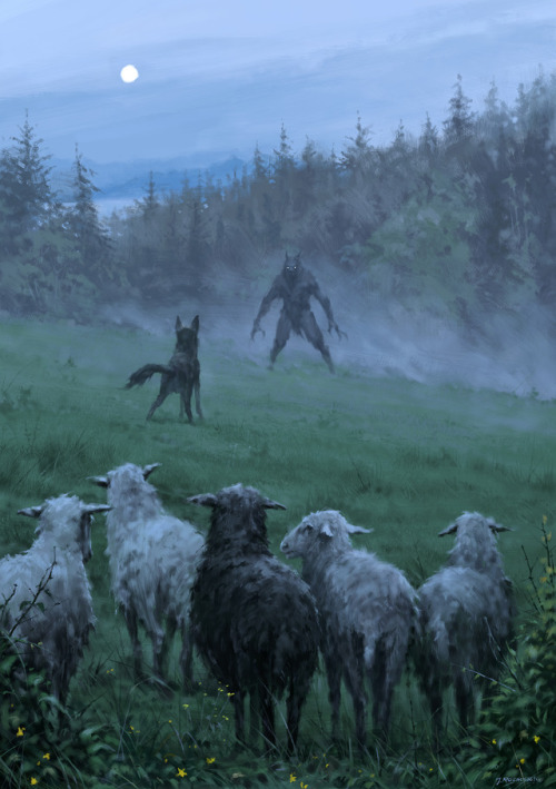 jakubrozalski:‘Shepherd and his faithful dog’… and some very confused sheep :] ne