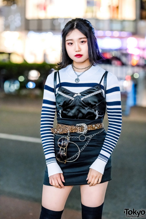 tokyo-fashion:  15-year-old Maria and 14-year-old Sachie on the street in Harajuku wearing trendy styles including a Moussy parka, Spinns plaid skirt, Faith Tokyo camisole, Bubbles Harajuku boots, and Moschino backpack. Full Looks
