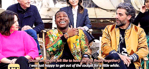 captain-flint:Oscar Isaac making John Boyega laugh like That during the TROS press tour bonus: