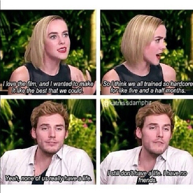 katnissdamphir:  It’s ok Sam. ;) #samclaflin #jenamalone #catchingfire #thg #mockingjay