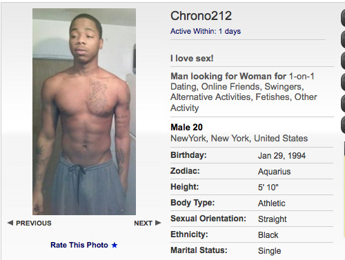 PROFILE SPOTLIGHT (Male): We’ve got hunks on the site too, ladies. Check out CHRONO’s abs. Black, single, ready to feed you Pringles…