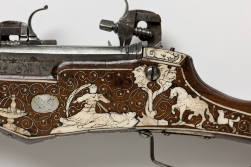 peashooter85:Double barrel wheel-lock carbine with pearl and bone mounts, Germany, 16th century.from