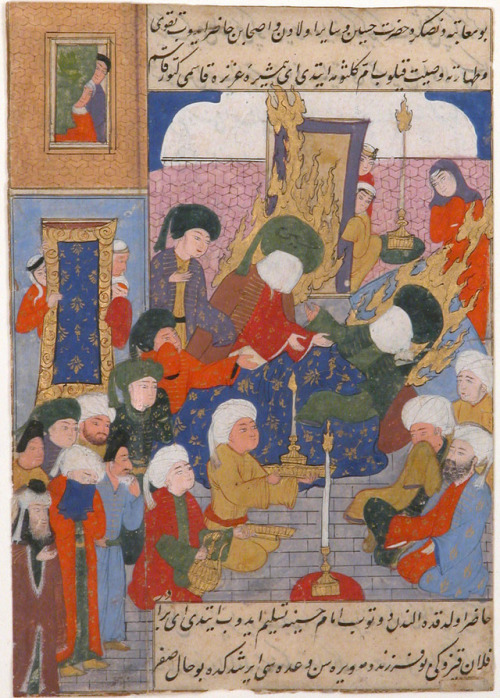 &ldquo;Husayn at the Bedside of the Dying Hasan&rdquo;, Folio from a Hadiqat al-Su'ada of Fuzuli (Ga