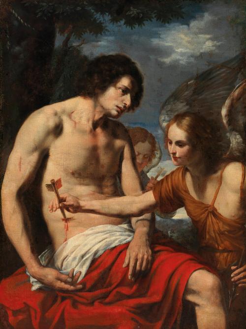 maertyrer:
“Roman School
St. Sebastian healed by St. Irene
Oil on canvas, 136 x 102 cm, 17th century
”