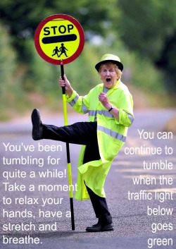 fitandfunforever:  sassrules:  tjtmaria:  Tumblr traffic light Friendly reminder to have breaks when tumbling be safe kids  I literally waited for it to turn before reblogging.  Did anyone else get a little excited to keep tumbling when the light turned