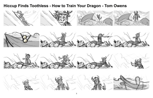 art-of-dreamworks-animations:Hiccup Finds Toothless [Storyboard]- How To Train Your DragonTom Owens