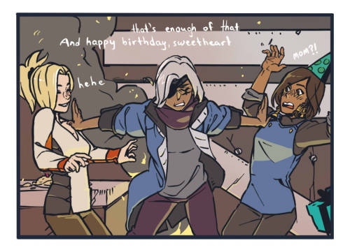 artsypencil:   Mercy Celebrates Pharah’s Bday   Totally worth the days in the making. I’m now gonna be making some Overwatch ships comics once in a while. As much as i love making these comics, doing it for free is hard.   Please check out/support