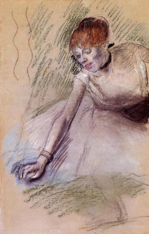 artist-degas:Bowing Dancer, 1885, Edgar DegasMedium: pastel
