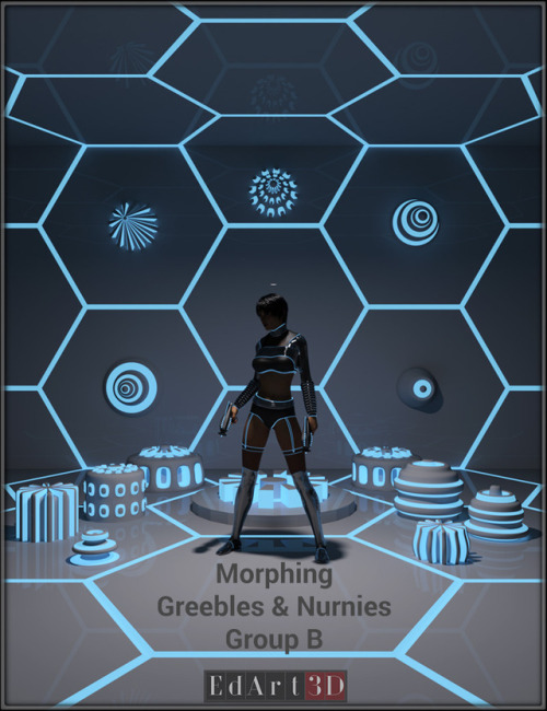 EdArt3D is expanding its SciFi oriented products offering - Morphing Greebles & Nurnies Group B. This set contains a total of 20 morphing props (10 normal & 10 SubD versions). 4 Morphs and 3 MATs Zones per prop. A total of 20 MATs presets (4 color