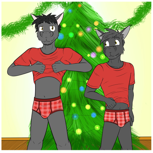 Merry Christmas from the Texnatsu guys and their dads/siblings.  At the Christmas party, all the wives gave their husbands and sons matching underwear and shirts, mostly as a joke.  Several drinks later, someone suggested taking commemorative photos
