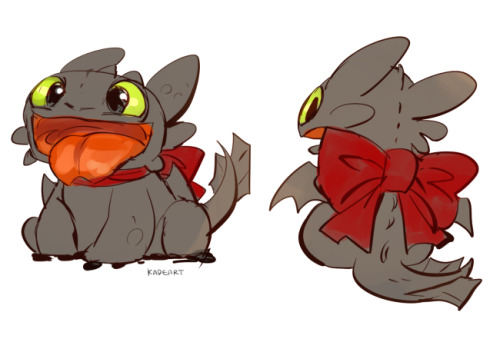 kadeart:Baby Toothless with red ribbon <3