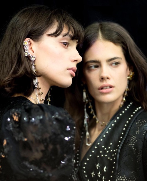 rodarte:Charlee Fraser and Taja Feistner backstage at Rodarte SS17 with Beauty by James Kaliardos fo