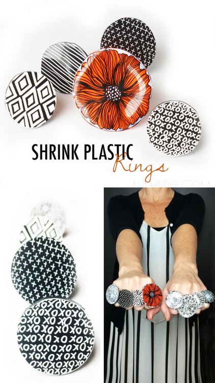DIY Cocktail Shrink Plastic Ring Tutorial from Alisa Burke. Who can make shrink plastic look this go