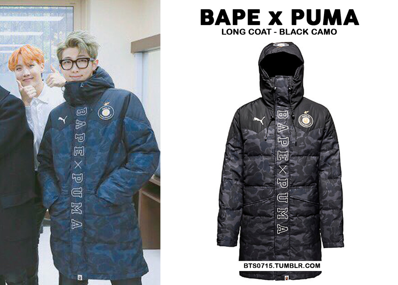 heroïsch vorst Dominant BTS FASHION/STYLE FINDER — 161027 | RAP MONSTER : BAPE x PUMA - Long coat  in...