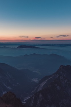 lvndscpe:  Dark sunset at mt. Mala Mojstrovka | by Ales Krivec This photo as wallpaper on your Android device? Get the app now! 
