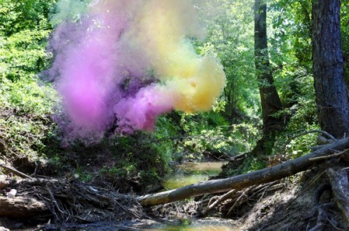 asylum-art:   Irby Pace’s Color Explosions    Texas-based artist Irby Pace‘s works can be described as haunting and ethereal. In his series “Idle Voids,” Pace uses various outdoor spaces and adds his own “pop” of color to each environment