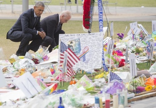 frontpagewoman:President Obama and VP Biden pay respect to the victims of the Orlando shooting.