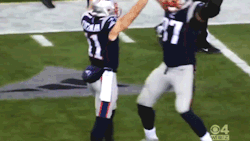 spitfiremonklockedoutseepage:  Rob Gronkowski, Tom Brady, and Danny Amendola with Julian Edelman after his 51 yard touchdown pass against the Baltimore Ravens. 