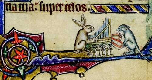 organ bunny and bellows dog Macclesfield Psalter, England ca. 1330.Cambridge, Fitzwilliam Museum, fo